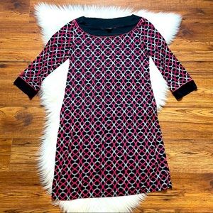 East 5th Women’s Black/Red Chain Print Sheath Casual Dress M EUC